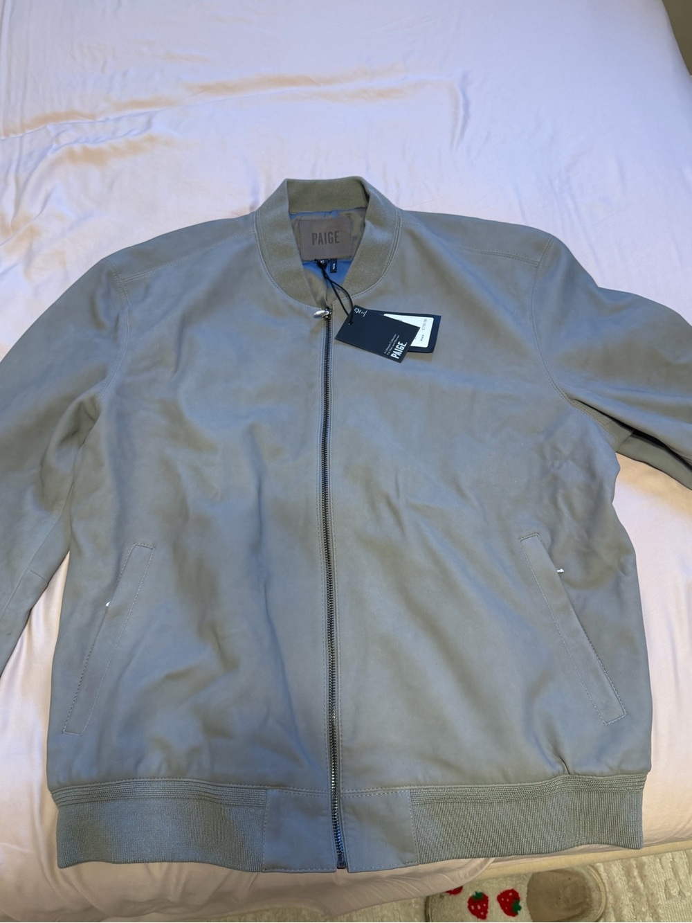PAIGE Men's Light Gray Suede Bomber Jacket
